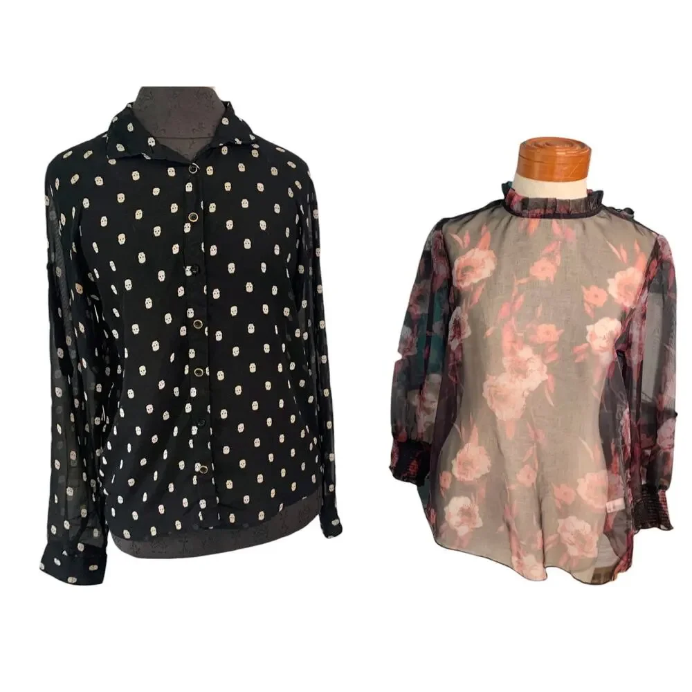 Bundle of 4‎ tops -Women’s Size Small Work Wear Casual Tops Skull Floral Print - Picture 14 of 14